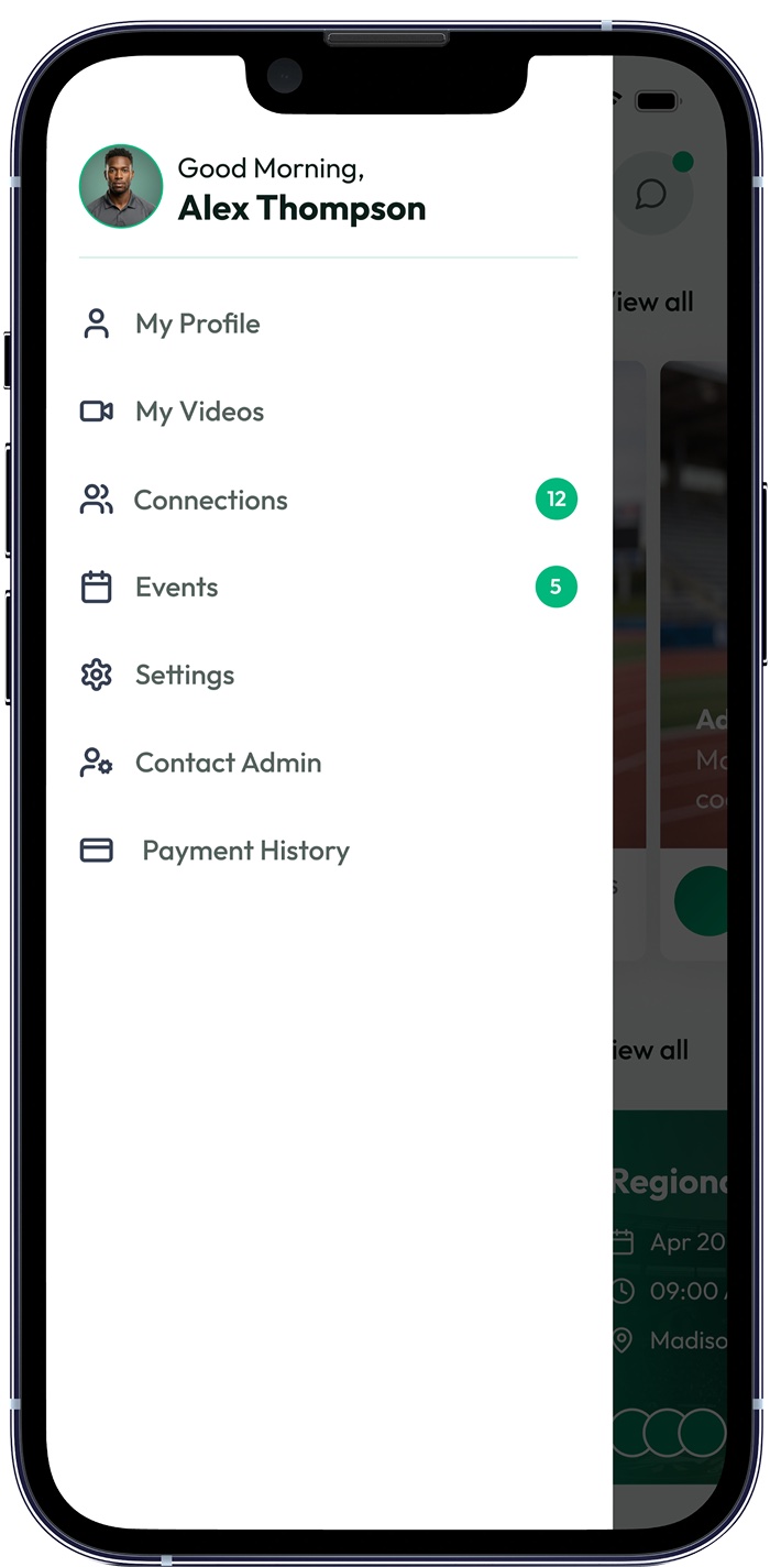 Global Sports app navigation menu